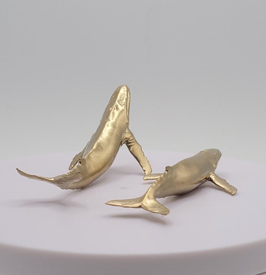 Humpback Whale Gold 3D Printed Whales Miniature Figurine Decor Unique Gift Mini Ocean Animal Decorative Hump Back