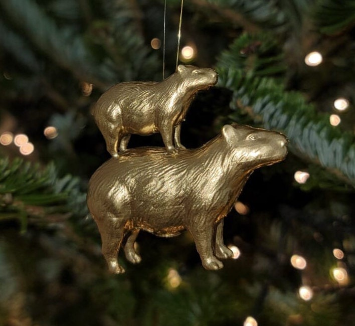 Gold Capybara Christmas Ornament